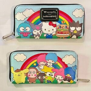 Loungefly Loves Sanrio Hello Kitty & many friends rainbow large zip wallet EUC